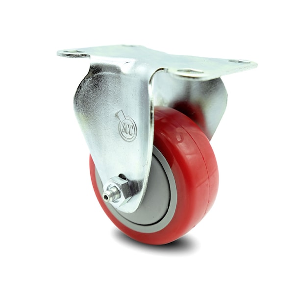 3 Inch Red Polyurethane Wheel Rigid Top Plate Caster